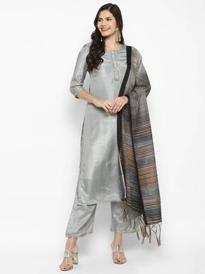 Grey plain silk blend salwar 1