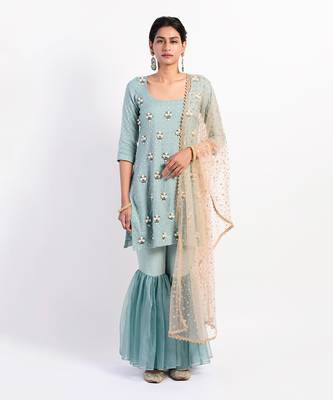 Dusky Teal sea green gharara set 1