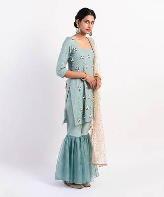 Dusky Teal sea green gharara set 2