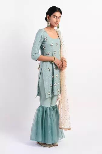 Dusky Teal sea green gharara set