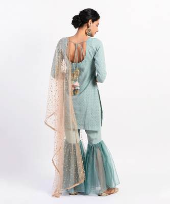 Dusky Teal sea green gharara set 3