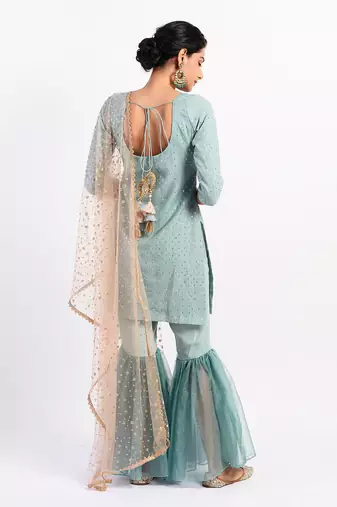 Dusky Teal sea green gharara set