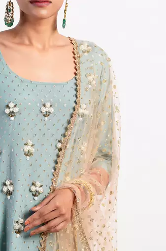 Dusky Teal sea green gharara set