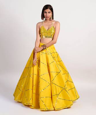 ochre yellow mosaic lehenga 1