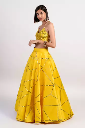 ochre yellow mosaic lehenga