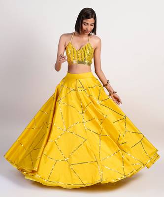 ochre yellow mosaic lehenga 4