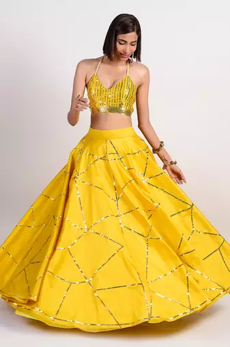 ochre yellow mosaic lehenga