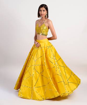 ochre yellow mosaic lehenga 5
