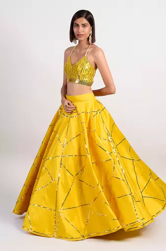 ochre yellow mosaic lehenga