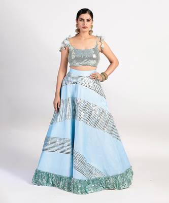 Blue Silk Embroidered Lehenga Set 1