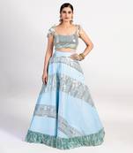 Blue Silk Embroidered Lehenga Set