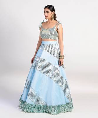 Blue Silk Embroidered Lehenga Set 2