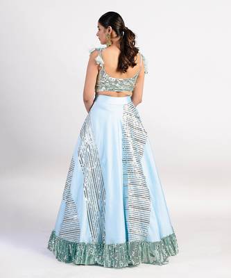 Blue Silk Embroidered Lehenga Set 3