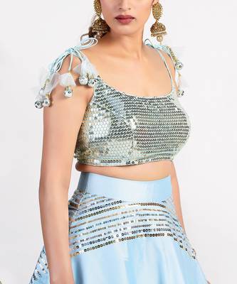 Blue Silk Embroidered Lehenga Set 4
