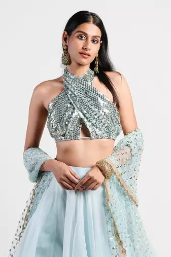 Elgian ice blue lehenga