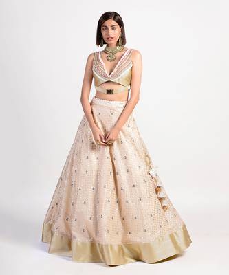 Antique almond white rose lehenga 1
