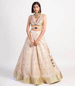 Antique almond white rose lehenga