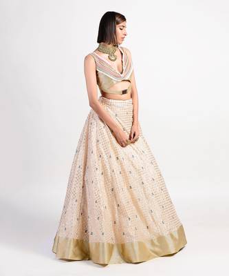Antique almond white rose lehenga 2