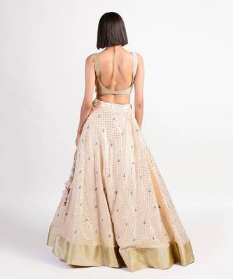 Antique almond white rose lehenga 3