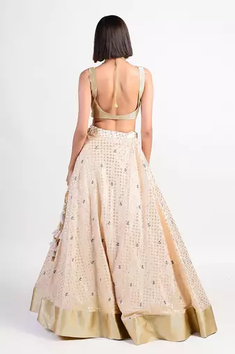 Antique almond white rose lehenga