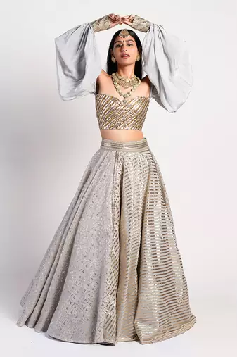 silver grey drop lehenga