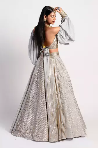 silver grey drop lehenga