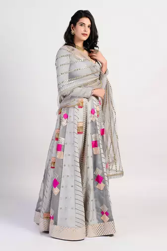 The Multi Panel grey Lehenga