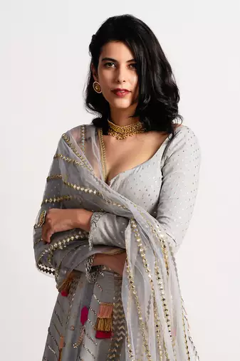 The Multi Panel grey Lehenga