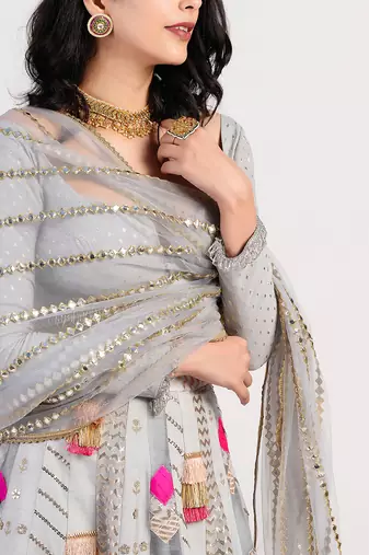 The Multi Panel grey Lehenga