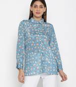Sew You Soon Women Blue & White Floral Printed Chinnon Shirt