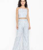 Sew You Soon White & Blue Printed Pair With Crop Top & Plazzo Pant