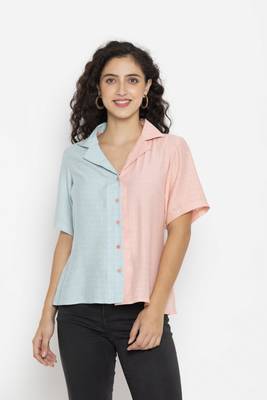Sew You Soon Self Design Sky & Pink Half Pattern Casual Shirt 1