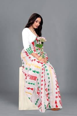 White woven cotton silk saree with blouse 1
