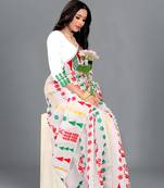 White woven cotton silk saree with blouse