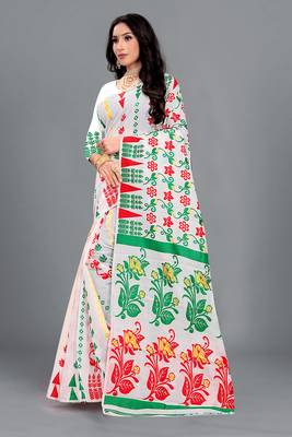 White woven cotton silk saree with blouse 3