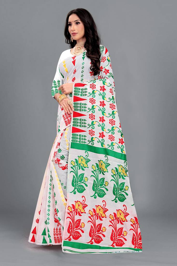White woven cotton silk saree with blouse