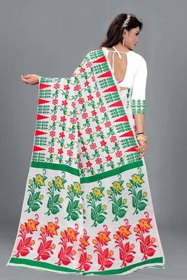 White woven cotton silk saree with blouse 4