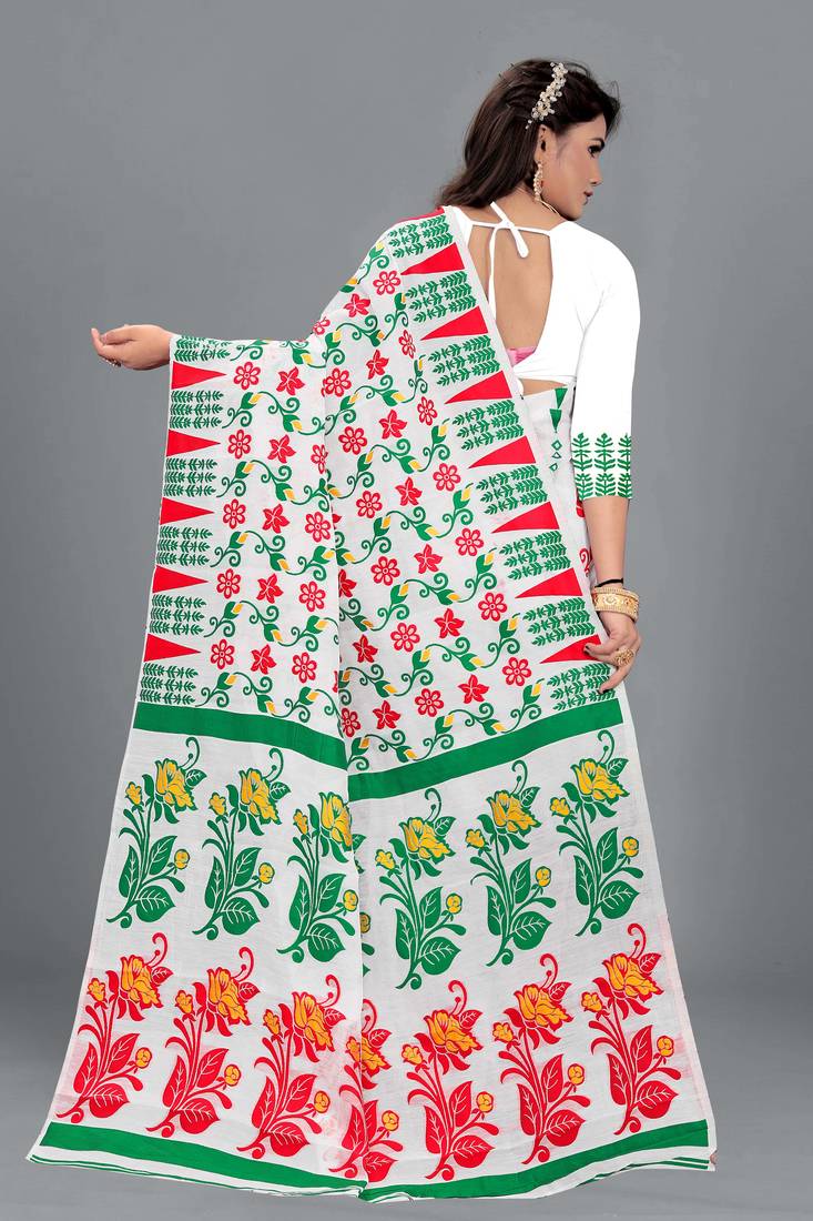 White woven cotton silk saree with blouse