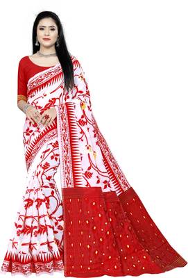 Red Woven Cotton Silk Saree With Blouse 1