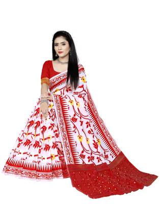 Red Woven Cotton Silk Saree With Blouse 2