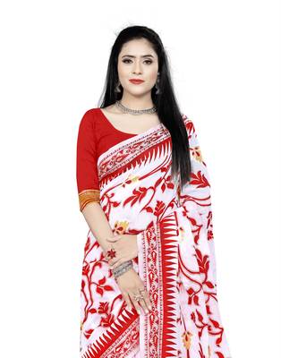 Red Woven Cotton Silk Saree With Blouse 3