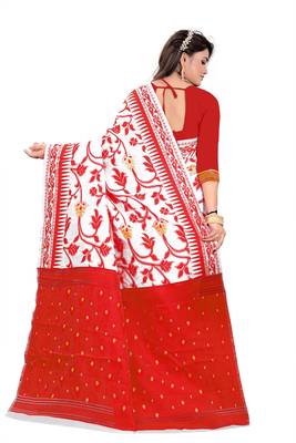 Red Woven Cotton Silk Saree With Blouse 4