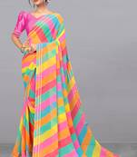 Pink printed georgette saree with blouse