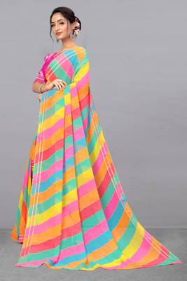 Pink printed georgette saree with blouse 3
