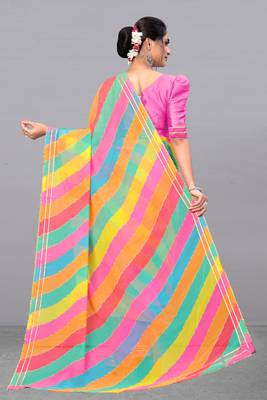 Pink printed georgette saree with blouse 4