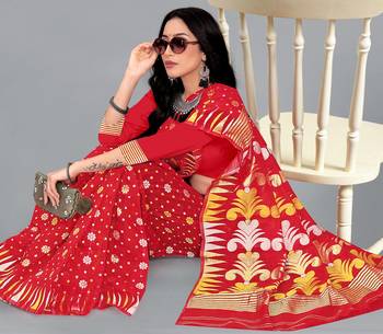 Red Woven Cotton Silk Saree With Blouse Without Blouse 2