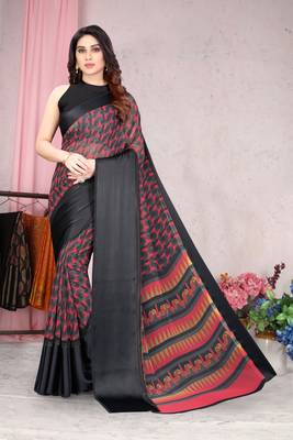 Black Printed Georgette Saree With Blouse 1