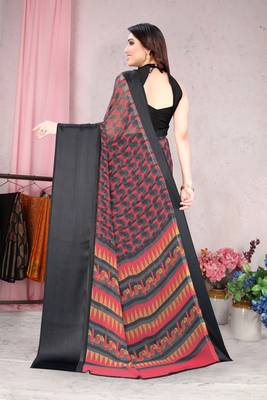 Black Printed Georgette Saree With Blouse 3