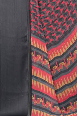 Black Printed Georgette Saree With Blouse 5