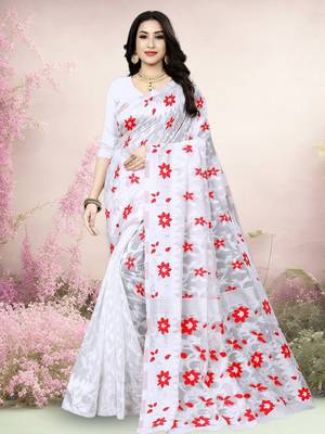 White Woven Cotton Silk Saree With Blouse Without Blouse 1